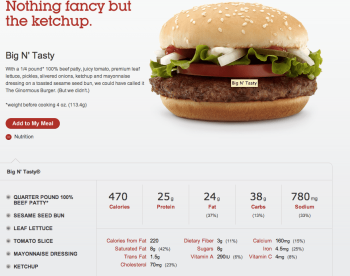 Big N' Tasty calories 